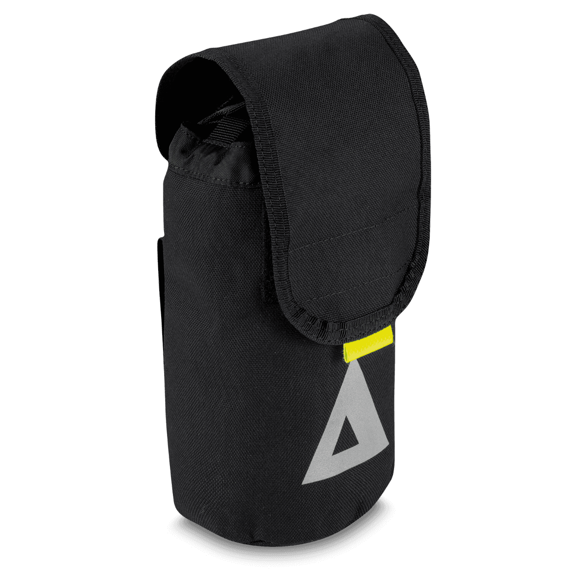 Schwarzes Universalholster Waldbrand PAX mit reflektierendem Dreieck und gelbem Klettverschluss, ideal für Einsatzkräfte im Outdoor-Bereich.