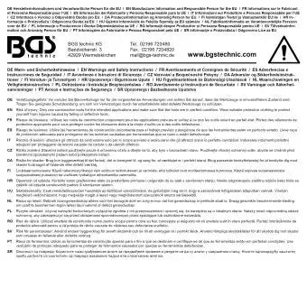 Rückseite der Verpackung mit Sicherheitshinweisen und Herstellerinformationen zur Absperrkette rot / weiß mit 4 Karabinern, 7,5 m Kunststoff.