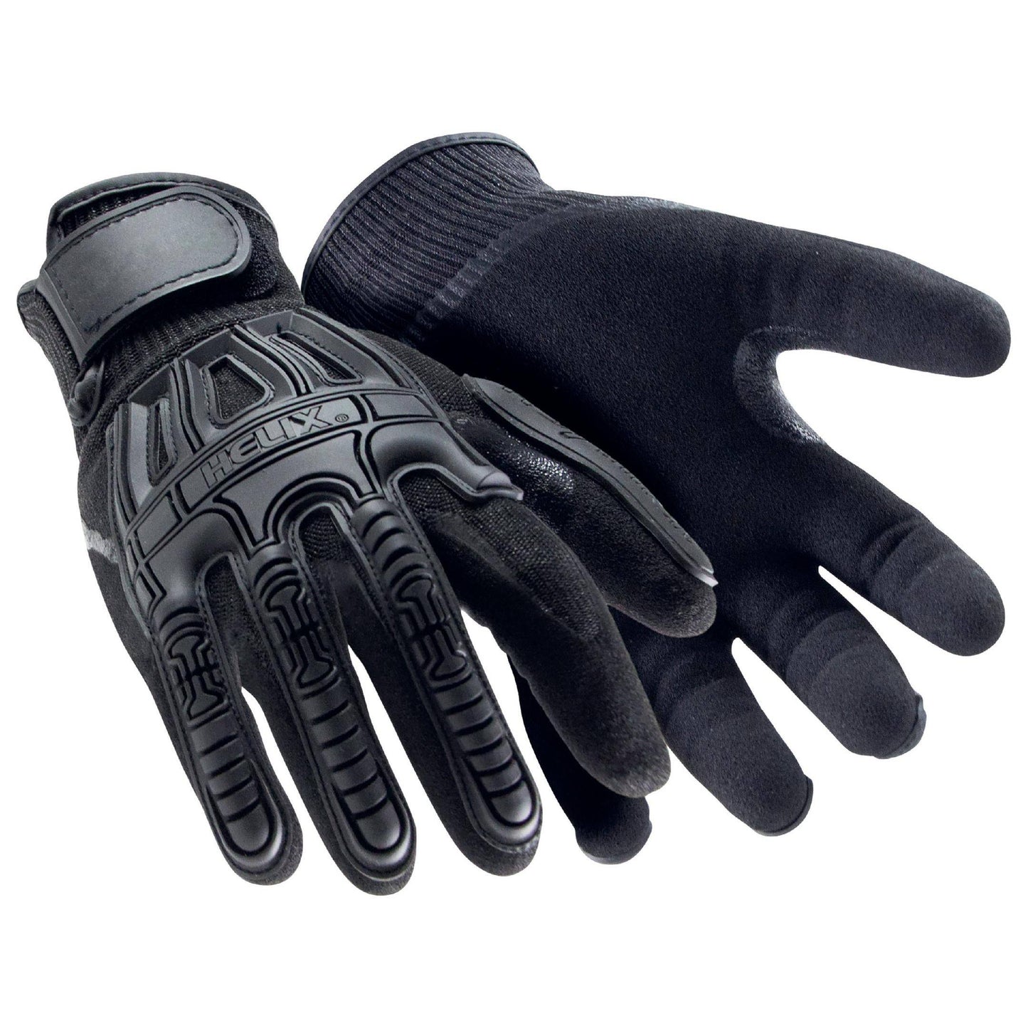 Schwarzer HexArmor® Helix® Serie 3003 Impact-/Schnittschutzhandschuh mit gepolstertem Handrücken und griffiger Innenfläche für optimalen Schutz.