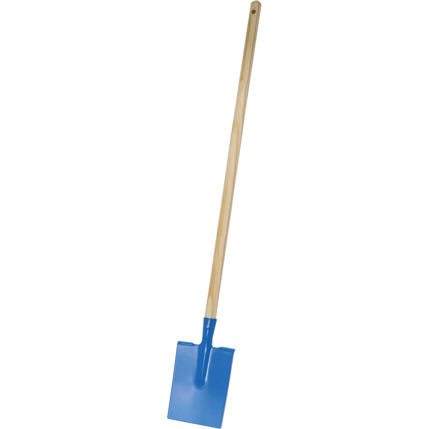 Kinder-Spaten mit tritttfestem, geradem Holzstiel und blauem Schaufelblatt. Ideal für Gartenprojekte in der Kategorie Lernspielzeug.