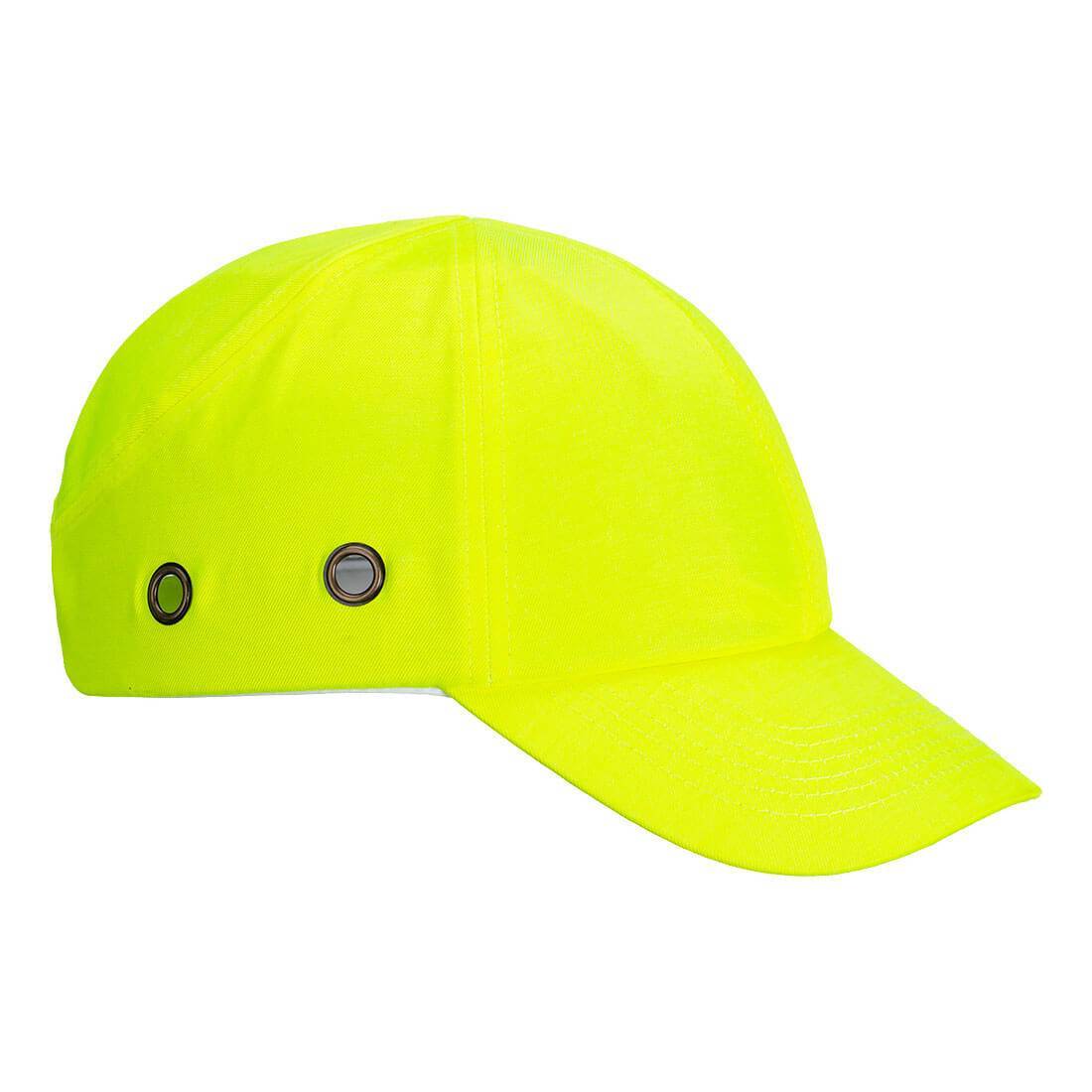 Neongelbe Anstoßkappe PW59 - Portwest mit Belüftungsöffnungen und Baseballkappen-Look für maximale Sichtbarkeit und Schutz.