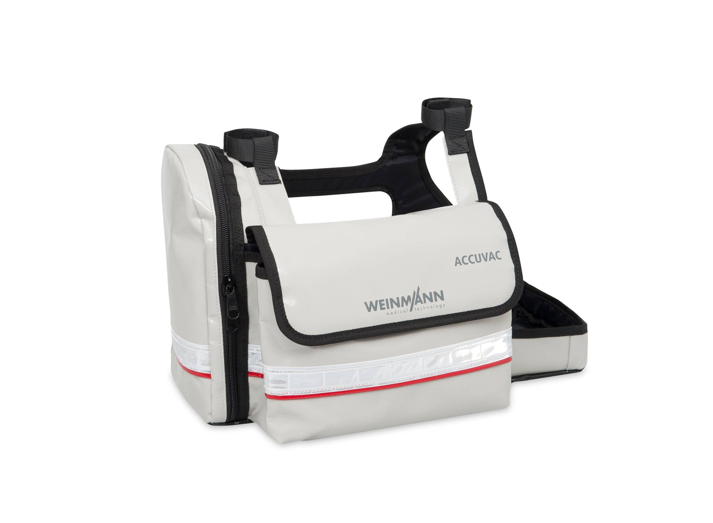 Schutztasche Weinmann ACCUVAC Pro und Lite aus strapazierfähigem Material mit reflektierendem Streifen für medizinische Absauggeräte. Ideal für Rettungsdienst und Klinikalltag.
