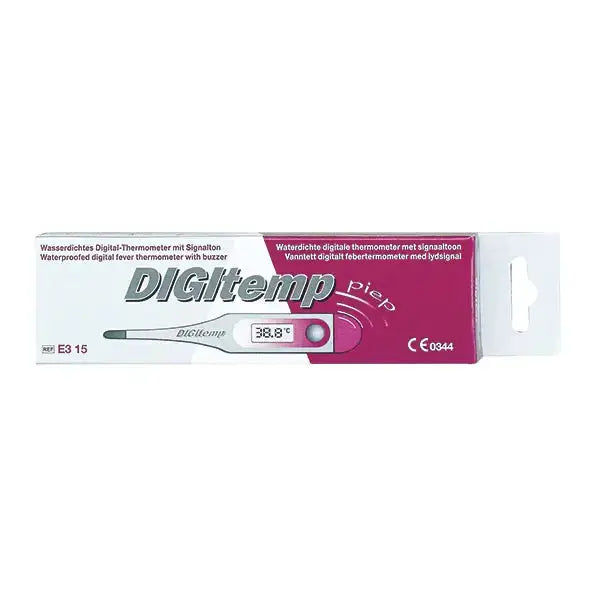 DIGItemp Elektronisches Fieberthermometer in Originalverpackung mit Digitalanzeige und akustischem Signal, ideal für präzise Temperaturmessung.