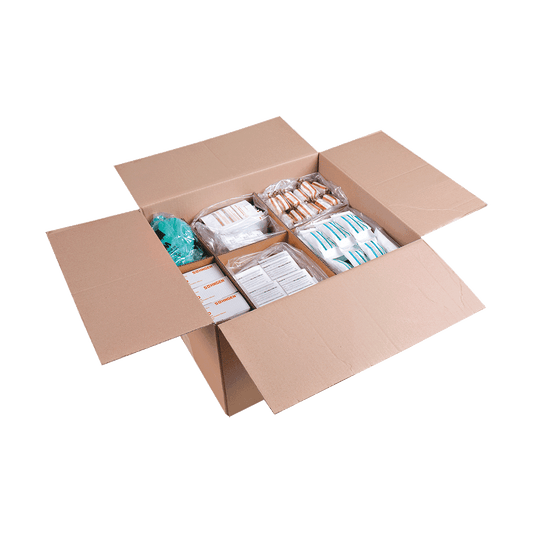 Großes Erste-Hilfe-Übungsset mit 450 Teilen in Vorratsbox für realistische EH-Ausbildung. Ideal für Schulungen im medizinischen Bereich.
