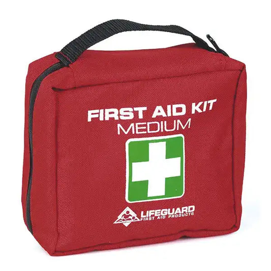 First Aid Kit Tasche - Erste Hilfe Set Maxi in Rot mit Tragegriff und weißem Kreuzsymbol. Ideal für Outdoor und Reisen, wasserdicht und robust.