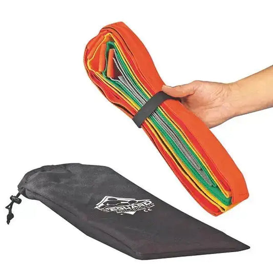 10-Punkt Fixiersystem nach PHTLS-Richtlinie - Medasi.shop, kompakt gefaltet mit praktischer schwarzer Tasche für Spineboard Rettungstragen.