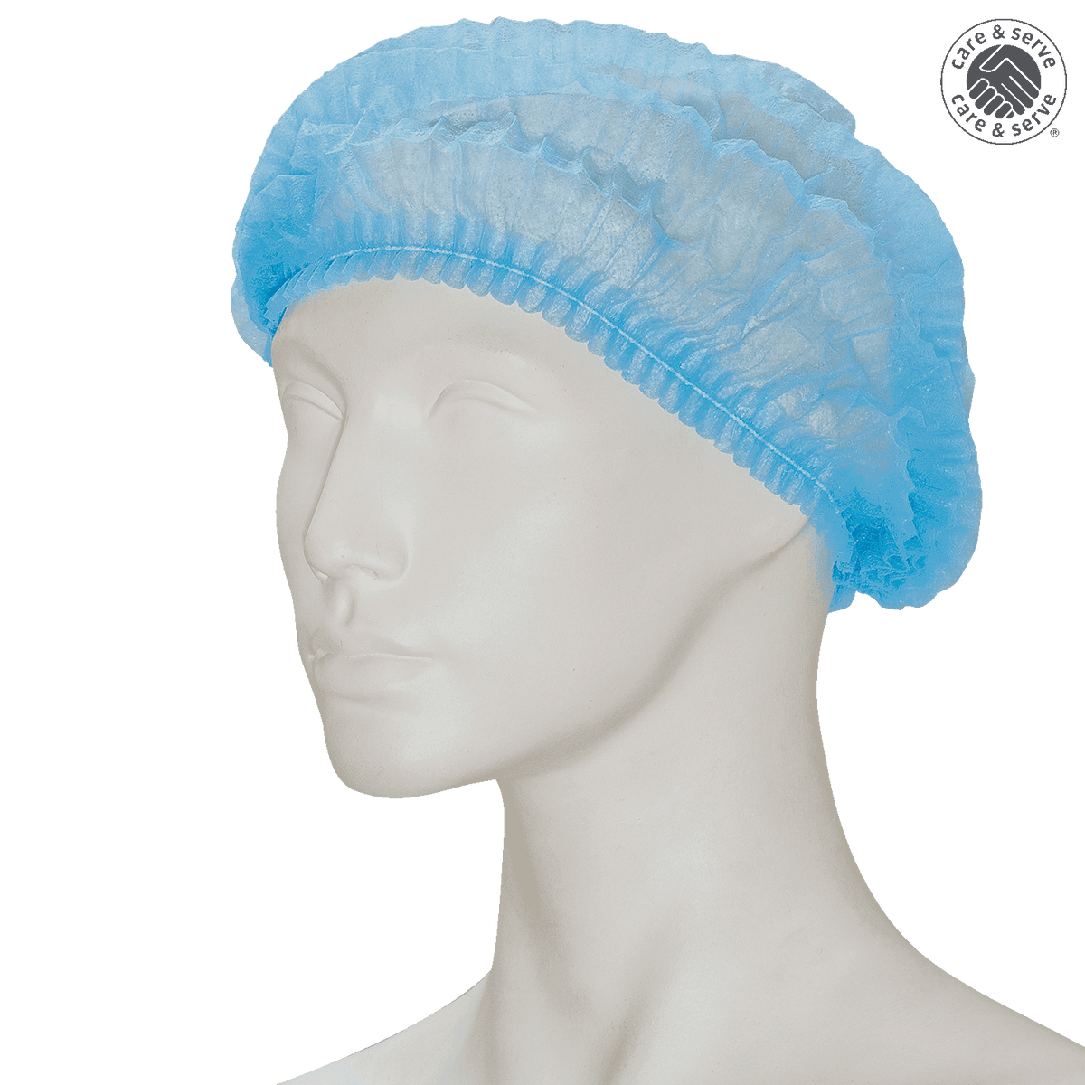 Blaue Klipphaube Vlies-Haube efficient im Polybeutel aus atmungsaktivem Vliesstoff. Perfekt für den Einsatz in Klinik, Pflege und Industrie.