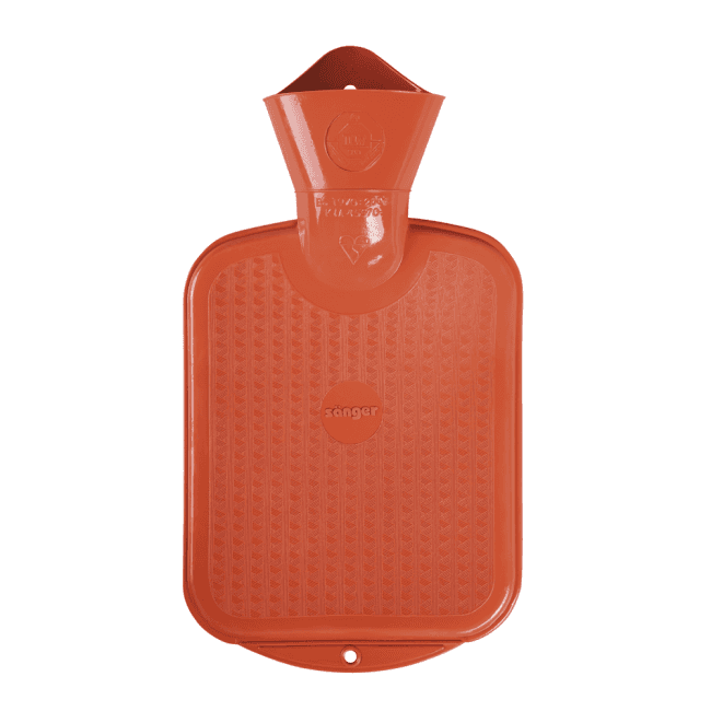 Orange Wärmflasche Gummi 0,8 Liter speziell für Kinder, langlebig und sicher, ideal für Wärmebehandlungen und Komfort.