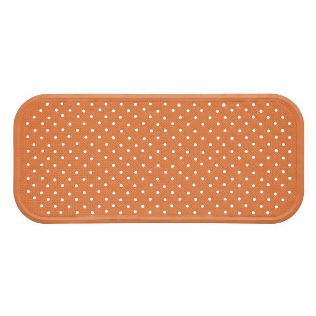 Antirutsch-Badewannenmatte Naturkautschuk 76x34cm in Orange mit Saugnäpfen und hygienischer Lochstruktur für sicheren Halt in der Badewanne.