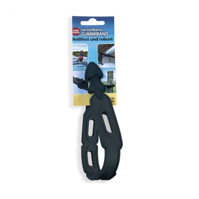Verstellbares Gummihalteband in Verpackung mit robustem Design. Ideal für kreative Anwendungen und sicheren Halt verschiedenster Gegenstände.