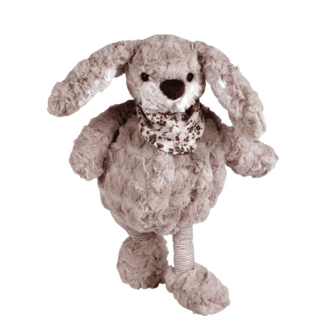 Beiger Plüschhase mit Blumenhalstuch und Kirschkernfüllung by medasi.shop – kuscheliges Wärmekissen für Wohlfühlmomente.