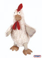 Weißes Plüschhuhn mit roten Details und Kirschkernfüllung by medasi.shop – kuscheliges Wärmekissen für kalte Tage.