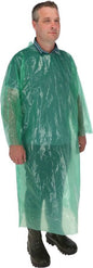 Einwegmantel PE mit langen Ärmeln 20 St by Medasi.shop, grün, getragen von einer Person, ideal für Schutzkleidung in medizinischen und industriellen Bereichen.