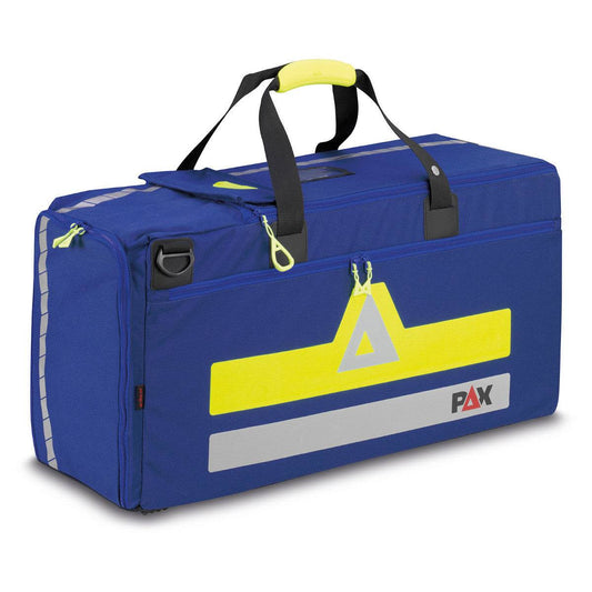 Bekleidungstasche PAX L in Blau mit reflektierenden Elementen und robusten Tragegriffen, ideal für Einsatzkräfte und Outdoor-Aktivitäten.