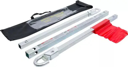 Abschleppstange 2000 kg – 1,8 m, verzinkt & 3-teilig BGS mit rotem Warnfähnchen und Transporttasche, ideal für Pkws mit Abschleppösen.