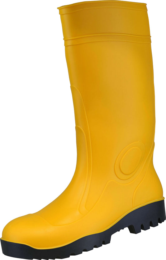 Bau-Sicherheitsstiefel S5 BOB in Gelb mit schwarzer Profilsohle, ideal für Baustellen und industrielle Umgebungen mit Stahlkappe und S5-Schutz.