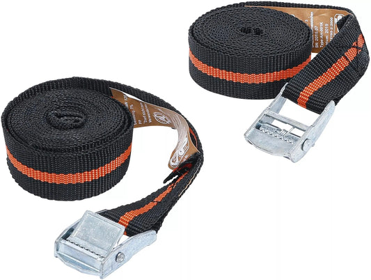 Spannband-Satz mit Schnellverschluss 2,5 m x 25 mm 2-tlg. in Schwarz mit rotem Streifen, ideal zur Ladungssicherung im Fahrzeugbereich.