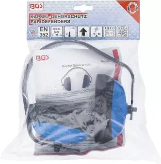 Verpackter Kapsel-Gehörschutz BGS mit EN 352 Zertifizierung, optimal für den Einsatz im Bereich Arbeitssicherheit.