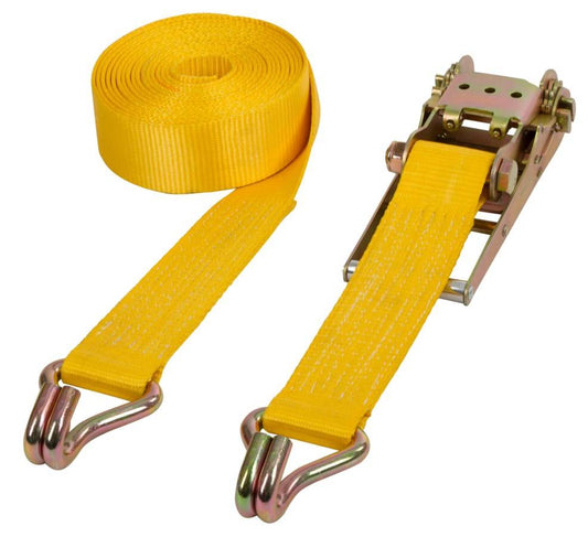 Zurrgurt 75 mm 2-teilig 5000 kg (LC) 8 Meter mit galvanisierter Langhebelratsche und Doppelschakenhaken für sichere Ladungssicherung im Fahrzeugbereich.