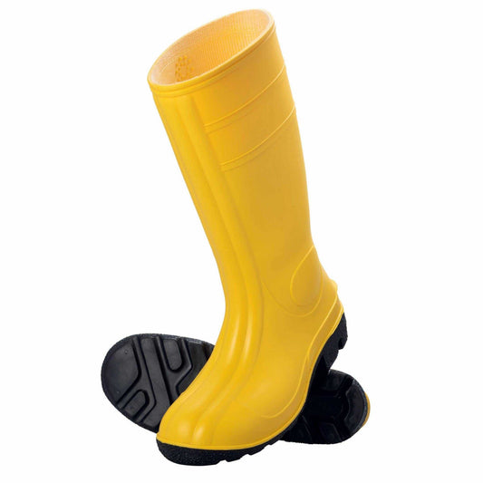 Sicherheitsstiefel - Gummistiefel NORA Gelb S5 mit schwarzer Sohle, chemikalienresistent für Industrie und Arbeitsschutz geeignet.