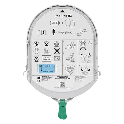Heartsine Samaritan Pad-Pak für Erwachsene für schnellen Einsatz, kombiniert Batterie und Elektroden in einem kompakten AED Zubehörmodul.