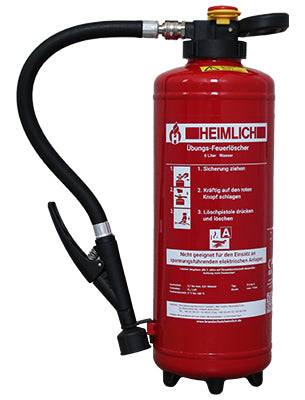 Übungslöscher Heimlich mit Schlagknopfarmatur, 6 oder 9 Liter, ideal für Feuerlöscher-Training. Roter Behälter mit Schlauch und Sicherheitsventil.