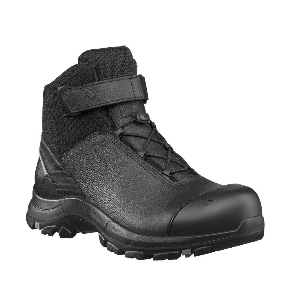 Nevada 2.0 mid Sicherheitsschuhe in Schwarz mit atmungsaktivem Leder, ultraleichter Schutzkappe und flexiblem Schnürsystem für optimalen Komfort.