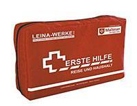 Rotes Erste Hilfe-Set Reise und Haushalt Leina mit weißem Kreuzsymbol, ideal für Notfälle zu Hause oder unterwegs.