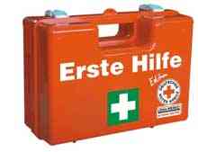 Erste Hilfe-Koffer MULTI DRK-Edition leer in leuchtendem Rot mit weißem Kreuz und DRK-Logo. Robuster Koffer für individuelle Erste-Hilfe-Ausstattung.