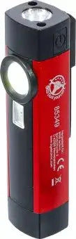 COB-LED / UV-Aluminium-Handleuchte 1 W in Rot-Schwarz mit seitlichem Lichtfeld und robustem Aluminiumgehäuse für Werkstattanwendungen.