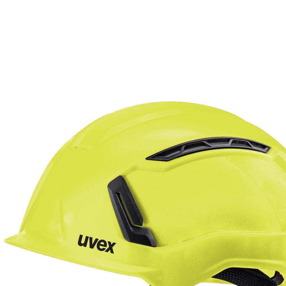 Detailansicht der Belüftung am uvex pronamic alpine E Mips® Schutzhelm hi-viz Gelb, nahtlos ins Design integriert für hohen Tragekomfort im Arbeitsalltag.