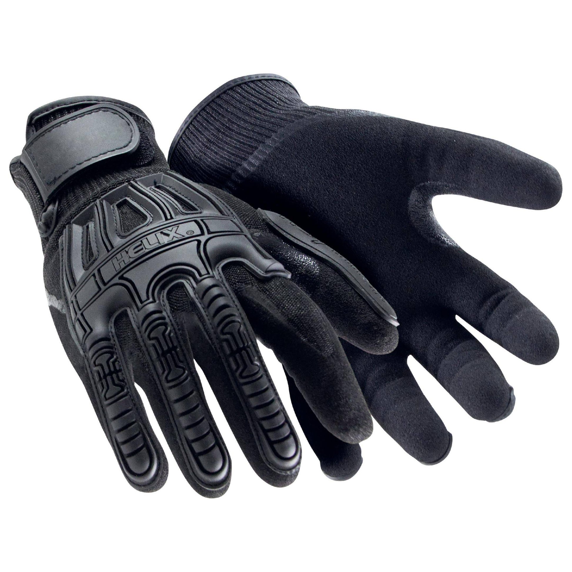 Schwarzer HexArmor® Helix® Serie 3003 Impact-/Schnittschutzhandschuh mit gepolstertem Handrücken und griffiger Innenfläche für optimalen Schutz.