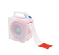 Abrollbox Absperrband PE mit Tragegriff und sichtbarem Band, ideal zur sicheren Aufbewahrung und einfachen Handhabung von 500m x 80mm Absperrbändern.