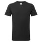 Vorderansicht des schwarzen T-Shirts mit V-Ausschnitt – bequemes Baumwollshirt für Fans & Sammler, ideal für Freizeit & Hobby.