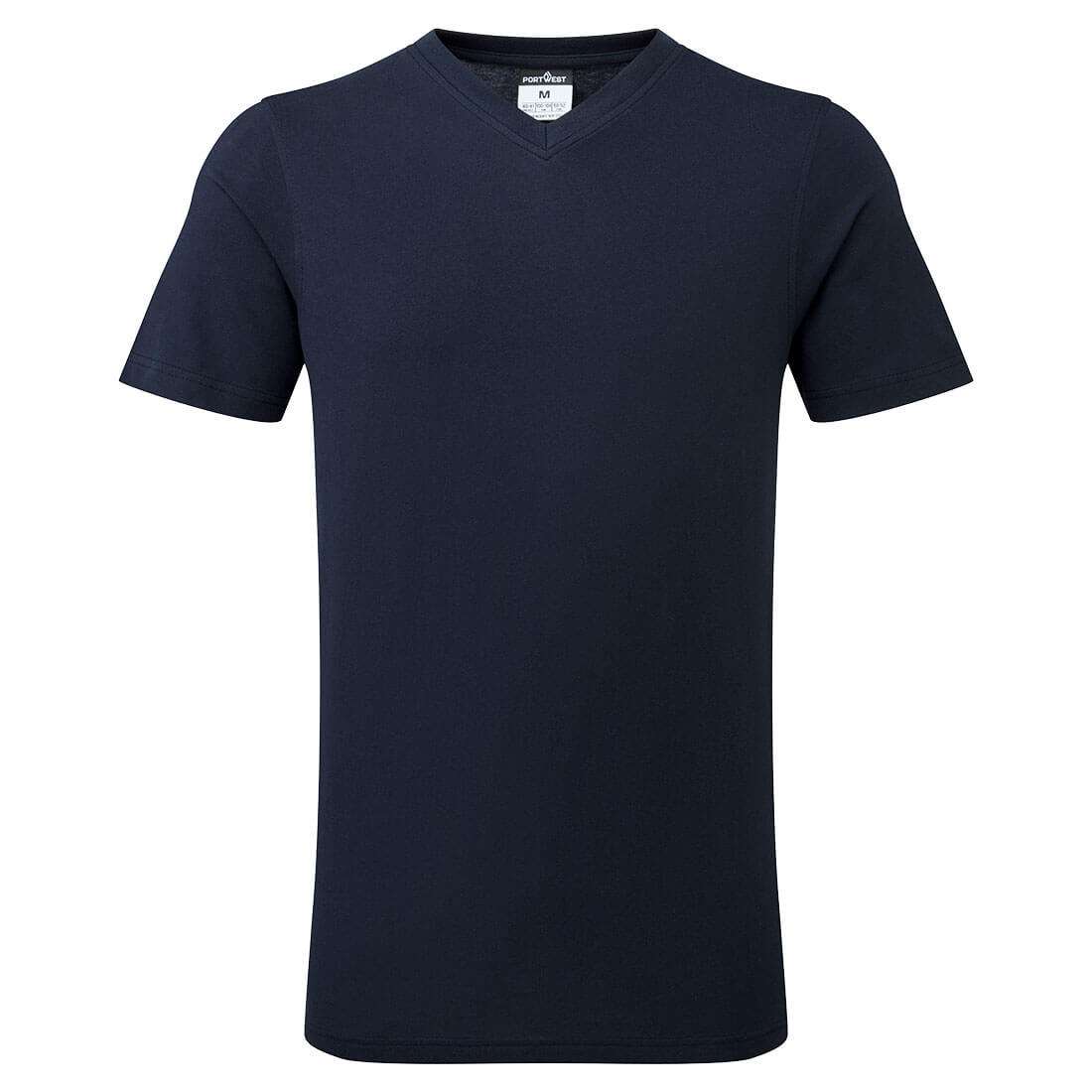 Vorderansicht des navyblauen T-Shirts mit V-Ausschnitt – Slim Fit, strapazierfähig & ideal für personalisierte Sports Fan Accessoires.