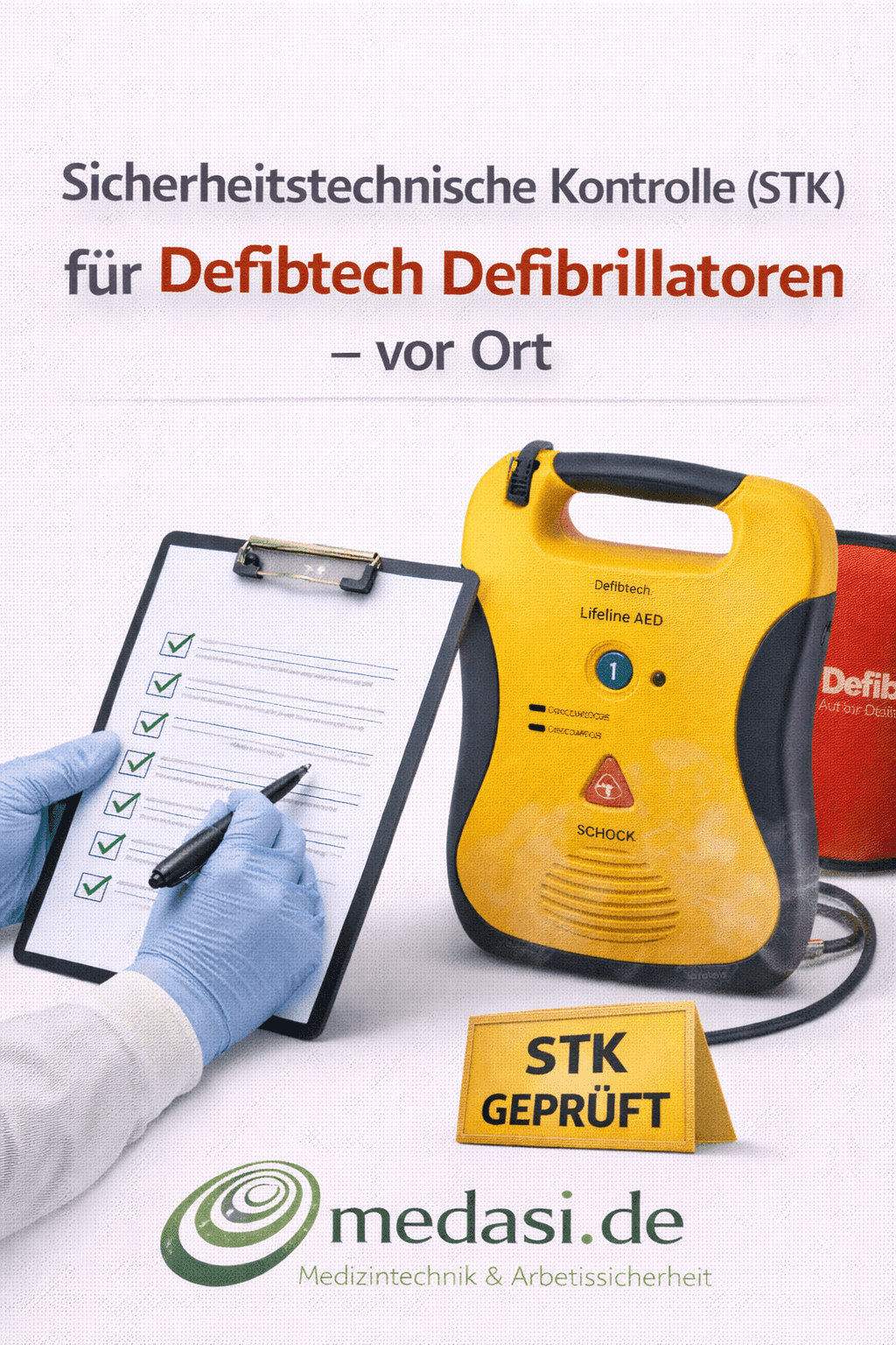 STK Defibtech - Vor-Ort-Kontrolle von Defibrillatoren mit Prüfprotokoll und STK-Siegel für gesetzeskonforme Sicherheit im Medizinbereich.