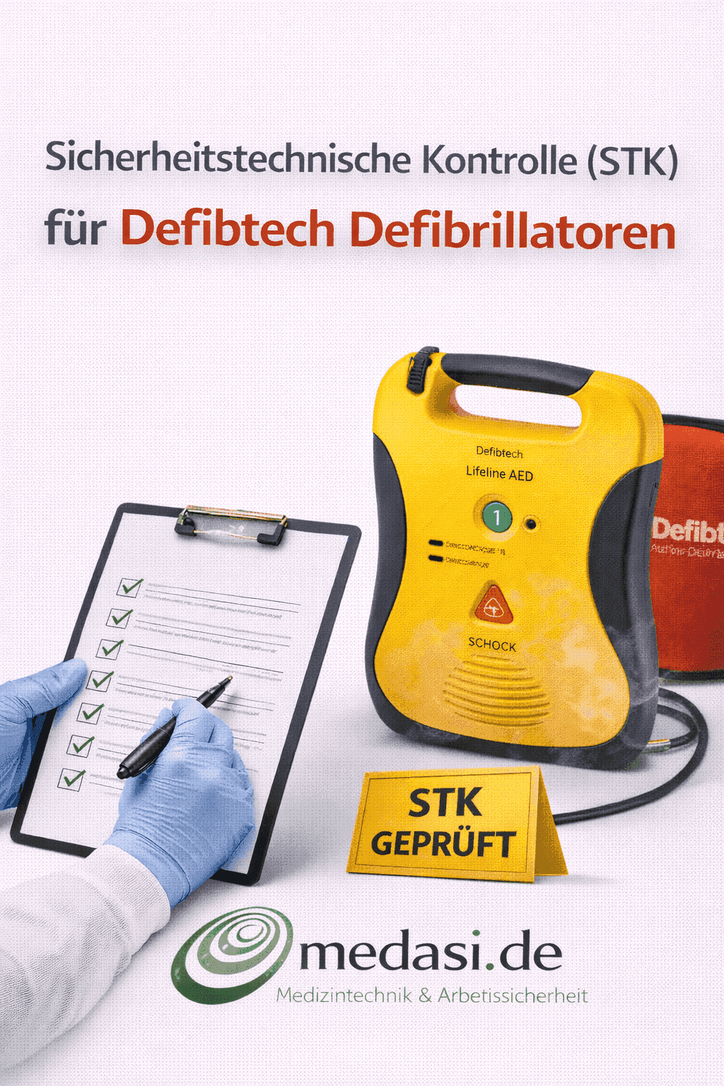 STK Defibtech - Sicherheitstechnische Kontrolle für Defibrillatoren mit Prüfprotokoll und STK geprüftem AED-Gerät im Medizinbereich.