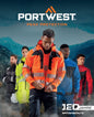 Katalog Portwest Blätterkatalog oder gedrukte Ausgabe mit Arbeitskleidung und PSA für Industrie und Handwerk, Titelbild mit Modellen in Schutzkleidung.