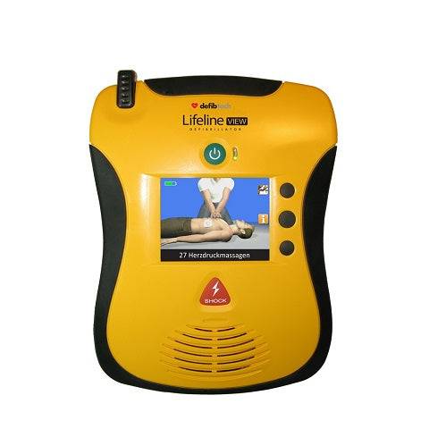 Defibtech Lifeline VIEW AED Medasi.shop mit farbigem Display und visueller Anleitung zur Herz-Lungen-Wiederbelebung. Ideal für Notfälle im Betrieb.