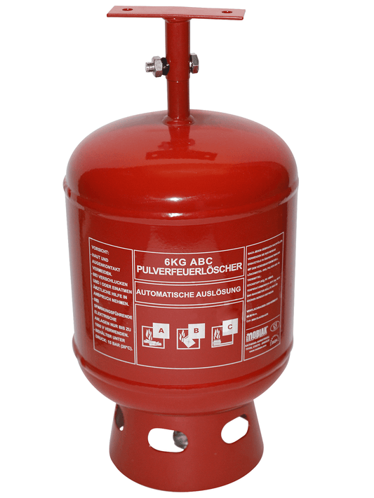 Automatik Pulver Feuerlöscher 68°C mit Deckenhalterung, 6 kg ABC-Pulver, ideal für Brandklassen A, B, C in Haus und Garten.