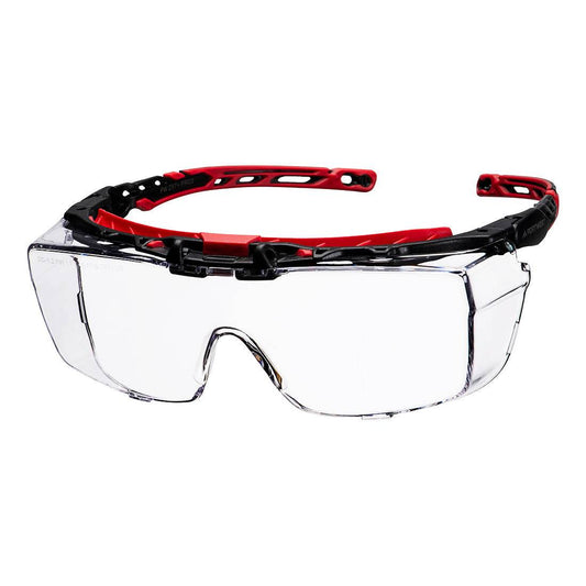 Überbrille Extra OTG Safety PR03 Portwest Schutzbrille mit klaren Gläsern, UV-Schutz und Seitenschutz für Brillenträger im Arbeitsschutz.