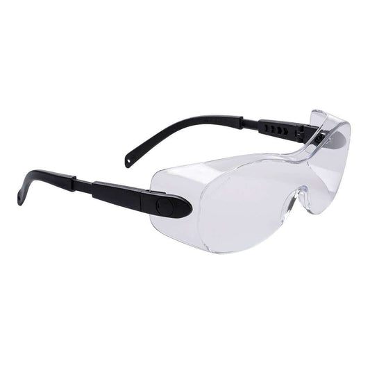 Überbrille Klar PS30 Portwest mit klarem Sichtfeld, Seitenschutz und verstellbaren Bügeln. Ideal als Schutzbrille über Korrekturbrillen.