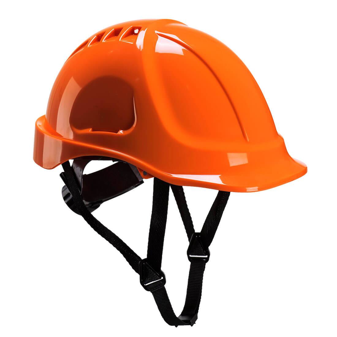 Kaufen Sie Schutzhelm Endurance PS55 Portwest in Orange mit robuster ABS-Schale und Kinnriemen für industrielle Sicherheit.