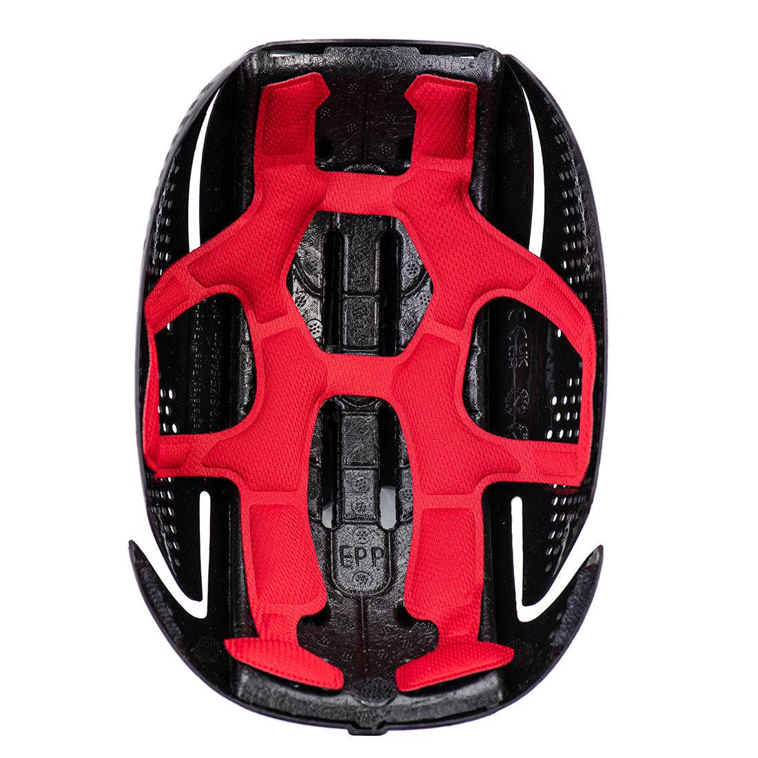 Innenansicht der AirTech Anstoßkappe - PS79 - Portwest mit roter Polsterung und EPP-Schaum für optimalen Aufprallschutz.