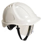 Weißer Portwest Endurance Plus Visierhelm PW54 mit integriertem Gesichtsschutz für industrielle Sicherheitsanwendungen.