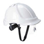 Weißer Endurance Plus Visierhelm PW54 mit robuster ABS-Schale und integriertem Gesichtsschutz – optimal für elektrische Anwendungen.