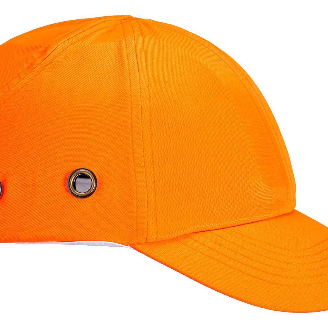 Leuchtend orange Anstoßkappe PW59 - Portwest mit Metallösen zur Belüftung, ideal für hohe Sichtbarkeit im Arbeitsumfeld.