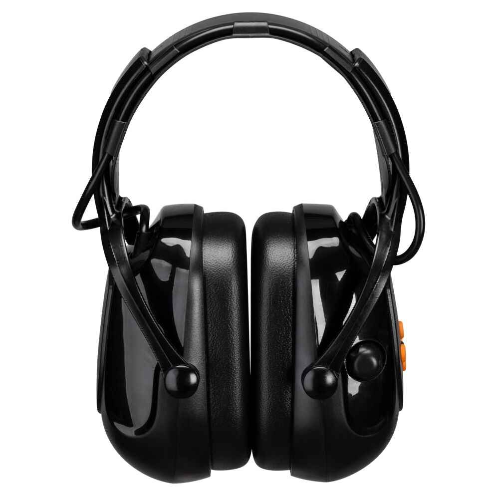 PW77 - Elektronischer Bluetooth-Kapselgehörschutz in Schwarz mit gepolstertem Kopfbügel. Ideal für sicheren Lärmschutz mit kabelloser Verbindung.