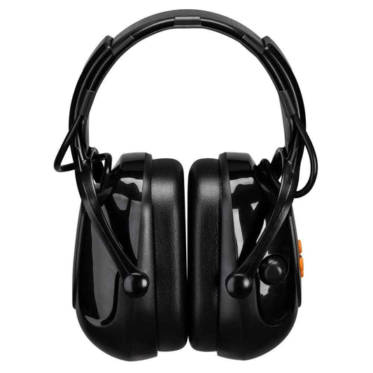 PW77 - Elektronischer Bluetooth-Kapselgehörschutz in Schwarz mit gepolstertem Kopfbügel. Ideal für sicheren Lärmschutz mit kabelloser Verbindung.