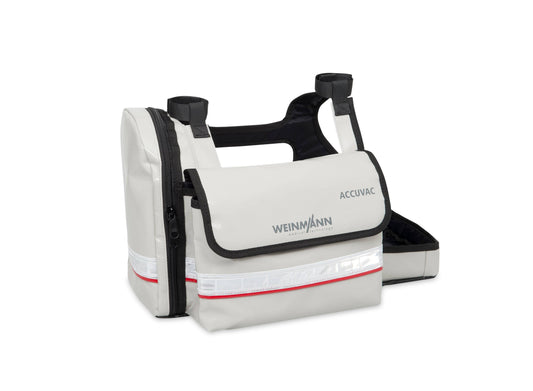 Schutztasche Weinmann ACCUVAC Pro und Lite aus strapazierfähigem Material mit reflektierendem Streifen für medizinische Absauggeräte. Ideal für Rettungsdienst und Klinikalltag.